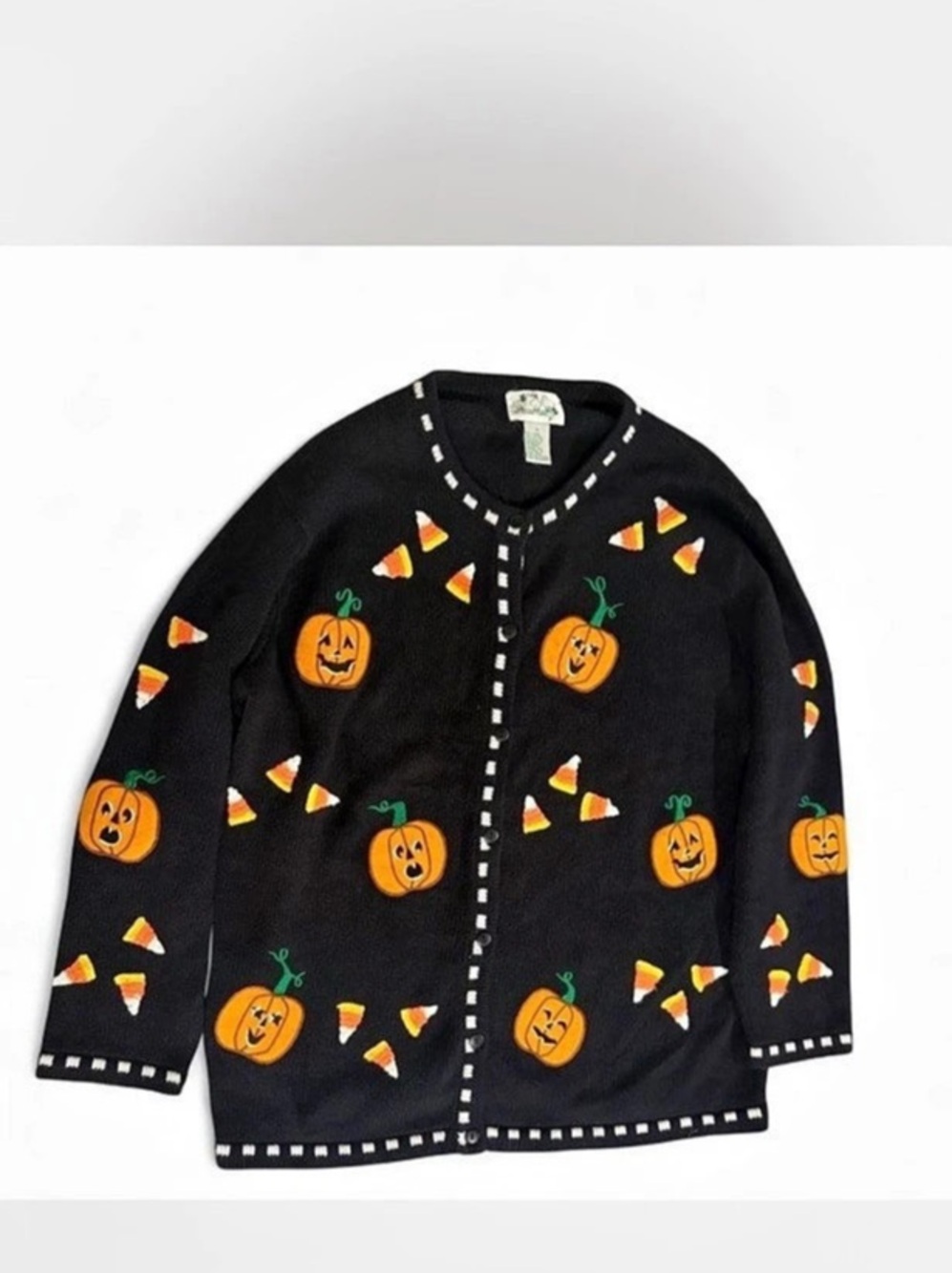 The Quacker Factory Halloween Pumpkin and Candy Corn Cardigan 1X